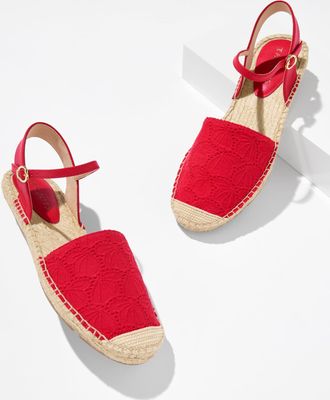 Talbots Izzy dOrsay Shell Eyelet Espadrille Flats - Red - 10 1/2 M Talbots