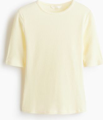 H&M T-Shirt aus Pointellejersey - Hellgelb