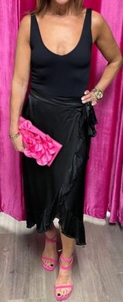 Dixie Camilla Satin Ruffle Midi Skirt In Black