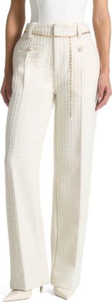 Mani&egrave;re De Voir Nathalie Tweed Trousers with Belt in Cream at Nordstrom, Size 12
