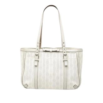 Loewe Pre-owned Tote Bags, female, White, Size: ONE SIZE Pre-owned Perforated Coated Canvas Tote Bag