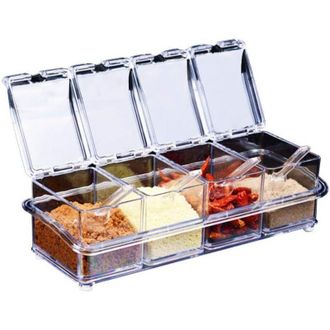 OEM Juego De Cuatro Botes Transparentes Para Especias Con Cucharas Para Sal Y Pimienta, Recipientes Para Especias Y Utensilios De Cocina - Crezuo