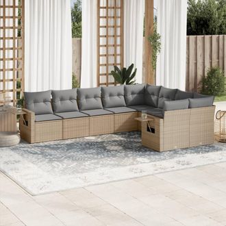 vidaXL Set De Sof&aacute;s De Jard&iacute;n 9 Pzas Con Cojines Rat&aacute;n Sint&eacute;tico Beige Vidaxl
