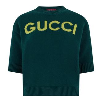 Gucci Zachte wollen top met intarsia - Dames - Ronde hals truien - Groen - S - Wol - Truien & Vesten