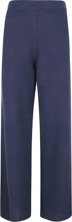 Fabiana Filippi Katoen- en linnen broek met micro pailletten - Dames - Wijde Broeken - Blauw - S - Katoen - Broeken