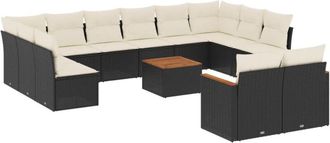 vidaXL Set De Sof&aacute;s De Jard&iacute;n Y Cojines 13 Pzas Rat&aacute;n Sint&eacute;tico Negro Vidaxl