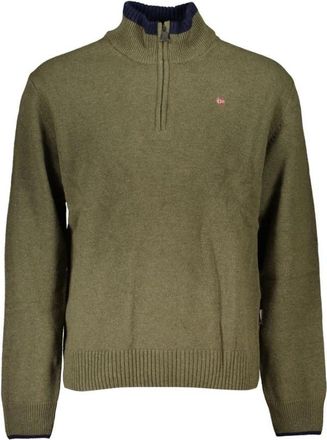 Napapijri Groene Pullover met Halve Rits en Borduurdetails - Heren - Coltruien - Groen - 2XL - Truien & Vesten