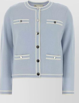 Tory Burch wool cardigan contrast trim crew neck