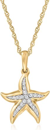 Ross-Simons Diamond Starfish Pendant Necklace in 18kt Gold Over Sterling