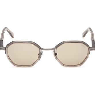 Ermenegildo Zegna 50mm Geometric Sunglasses in Shiny Light Brown /Brown at Nordstrom