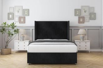 Comfort Beds Madrid Naples Divan Base No Drawers - 54 Wingback in Black | Size: Double
