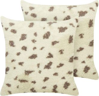 Beliani Beliani - Set of 2 Faux Fur Throw Pillows Furry Cushions Soft Fluffy 45 x 45 cm Beige Kasra