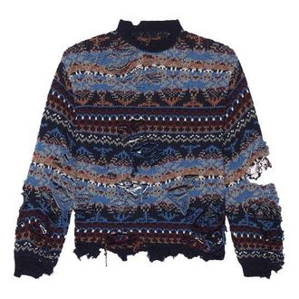 Balenciaga Destroyed Fair Isle Wool-Blend Jumper Blue 662518T16028088