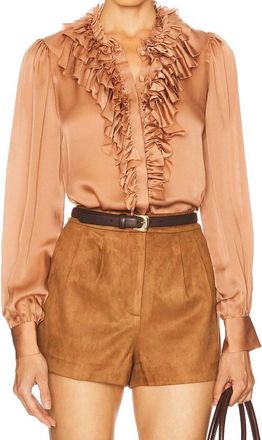 Ulla Johnson Womens Rouen Silk Long Sleeve Blouse In Brown