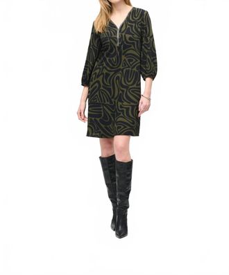 Joseph Ribkoff Abstract Print A-Line Dress In Black/green