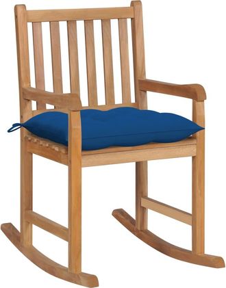 vidaXL Silla Mecedora De Madera Maciza De Teca Con Coj&iacute;n Azul Vidaxl