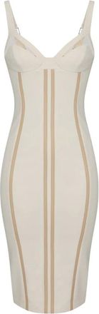 Elisabetta Franchi Party Dresses, female, Beige, XL, Abito in Crêpe Leggero con Inserti in Tulle - Vestibilità Slim