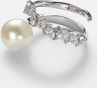Yeprem Anello Pearlescent in oro bianco 18kt con diamanti e perla
