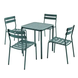 Oviala Mesa de terraza cuadrada (70 x 70 cm) y 4 sillas verde oscuro