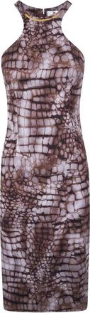 Elisabetta Franchi Midi-jurk met dierenprint - Dames - Casual kleedjes - Bruin - XL - Kleedjes