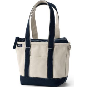 Lands End Zip Top Long Handle Canvas Tote Bag in Natural/lush Burgundy at Nordstrom, Size Small