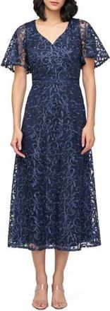 JS Collections Jess Embroidered Flutter Sleeve Cocktail Dress in Navy at Nordstrom Rack, Size 12