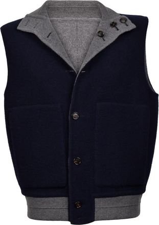 Brunello Cucinelli MenS Navy Gray Cashmere Reversible Vest, Size 40