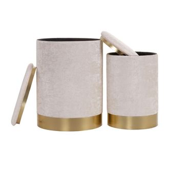 Calicosy Juego de 2 pufs con almacenaje D35 cm - Beige