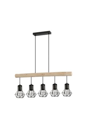 Novel Hängeleuchte, Naturfarben, Schwarz, Holz, Metall, Eukalyptusholz, Hartholz, 13.6x140x104 cm, Lampen & Leuchten, Innenbeleuchtung