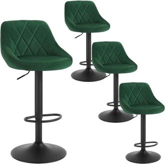 Woltu Set Of 4 Velvet Bar Stools Breakfast Bar Chair Kitchen Stool Swivel Barstool, Dark Green
