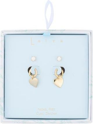 Leith Assorted 2-Pack Cubic Zirconia & Heart Drop Earrings in Clear- Gold at Nordstrom Rack