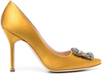 Manolo Blahnik 105mm Hangisi satin pumps - women - Calf Leather/Calf Leather/Satin - 40 1/2 - Yellow
