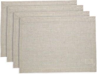 Solino Home Linen Placemats Set of 4, 14 x 19 Inch for Dining Table, Holiday and Everyday Table Decor - Narrow Stripe in Natural And White at