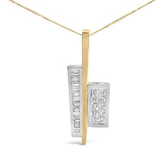 House of Brilliance 18K Yellow and White Gold 1 7/8 Cttw Princess Baguette Diamond Key Shaped Pendant (H-I Color, SI1-SI2 Clarity)