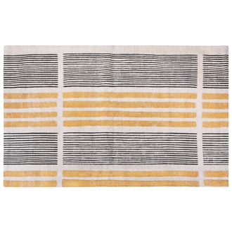Beliani Beliani - Alfombra De Algod&oacute;n Amarillo Negro Beige 140 X 200 Cm Tejido Plano A Rayas Katra