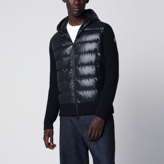 Moncler Felpa con cappuccio imbottita in lana con zip blu