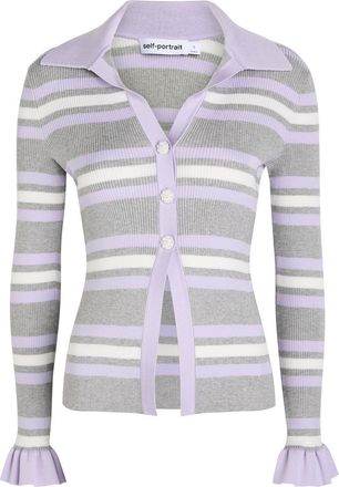 Self Portrait Stripe-intarsia Ribbed Knit top - Grey - S (UK8-10 / S)