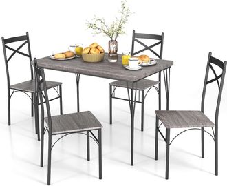 Costway Costway Juego De Mesa De Comedor De 5 Piezas, Mesa De Comedor Rectangular Con 4 Sillas De Comedor Con Marco De Metal, Juego De Comedor Ahorra Espacio 