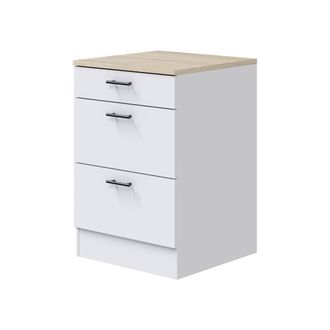 Dmora Comoda 3 Cajones Cuggiono, Comoda De Cocina, M&oacute;dulo De Almacenamiento Con Cajones, Base Con Cajones Extra&iacute;bles, 60x60 H90 Cm, Blanco Y Roble - Dmora