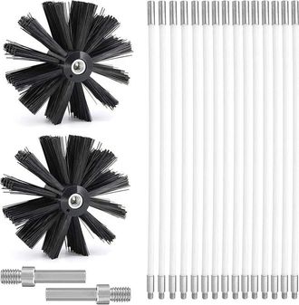 OEM Kit Ramonage - Brosse Nettoyage Chemin&eacute;e 150 Mm - Pour Chemin&eacute;e Po&ecirc;le &Agrave; Bois S&eacute;cheuse Tuyau &Eacute;gout - 15 Tiges 410 Mm + 2 T&ecirc;tes