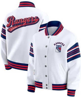 WEAR by Erin Andrews Womens WEAR by Erin Andrews White/Blue New York Rangers Full-Snap Fleece Sweatshirt Jacket at Nordstrom, Size Xx-Large