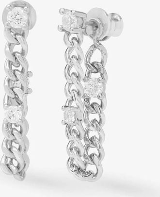 Melinda Maria Womens Julian Triple Diamond Soft Chain Hoops Earrings In Silver