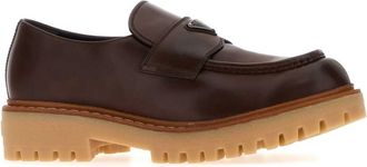 Prada Mens Lug-Sole Leather Loafer Brown Calfskin