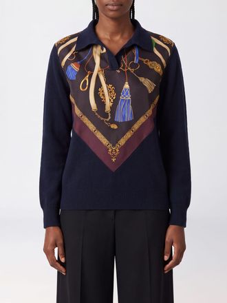 Etro Graphic Print Wool and Cashmere Knit Polo with Long Sleeves
