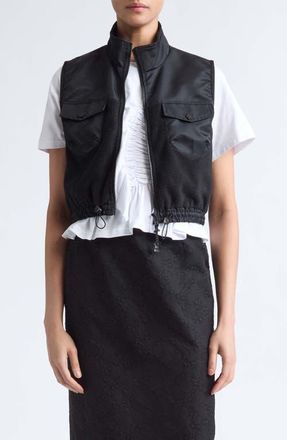 Cecilie Bahnsen Caspen Mixed Media Crop Fleece Vest in Black at Nordstrom, Size 16