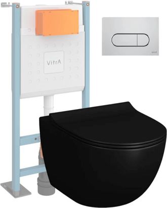 Vitra Pack Inodoro Suspendido Vitra Sento Negro + Estructura De Pie V-fix Core + Placa Round Cromada