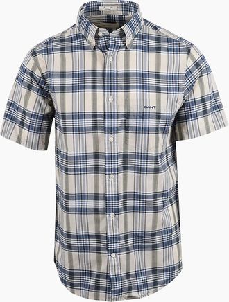 GANT Mens GANT MADRAS CHECK SHORT SLEEVED SHIRT FADED DENIM - Blue - Size: 44