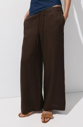 Mango Pull-On Wide Leg Linen Pants in Chocolate at Nordstrom, Size Xx-Small