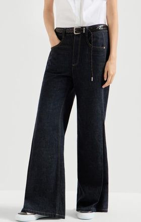Brunello Cucinelli Loose Flared Trousers in Dark Denim at Nordstrom, Size 36 It