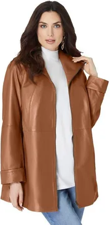 Roaman's Plus Size A Line Leather Jacket in Cognac at Nordstrom, Size 34